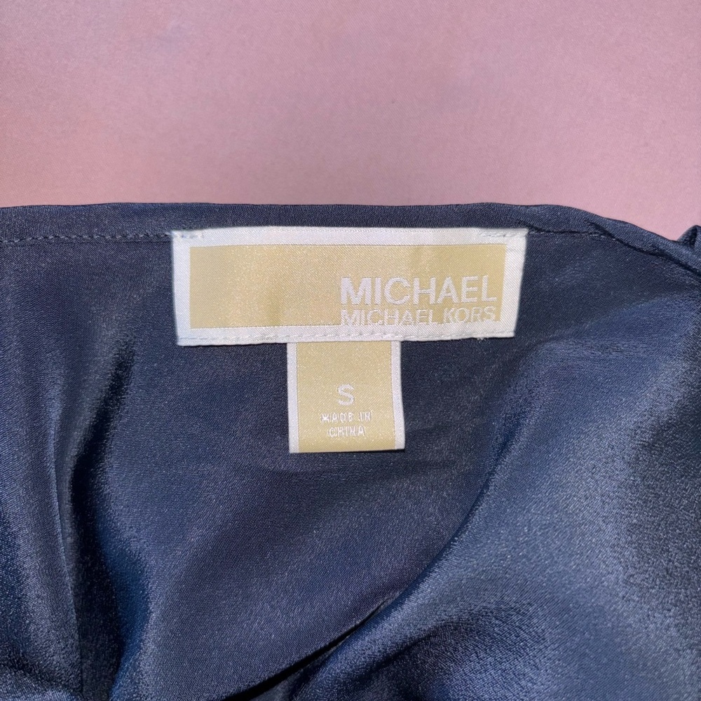 Michael Kors Navy Ruffle V-Neck Peplum Top - Picture 6 of 6